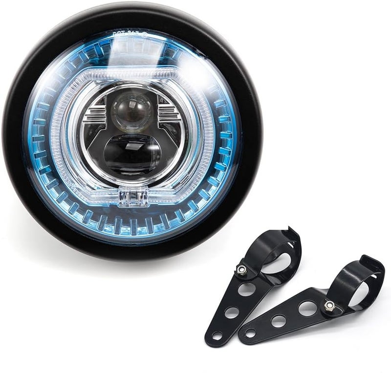 BENEALL Motorcycle Headlight 5.75 inch Round LED with Mounting Brackets Assembly, Front Headlamp with DRL High/Low Beam for Cafe Racer E-bike Bobber Chopper (style C) - Image 1